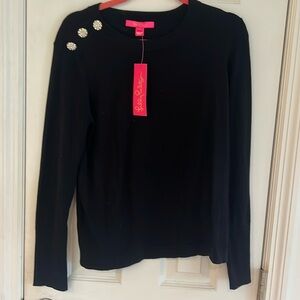 Lilly Pulit black NWT Morgan sweater with crystal buttons! Size m
